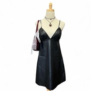 Victoria's Secret Black Faux Leather Mini Slip Dress Size Small Glam Preppy